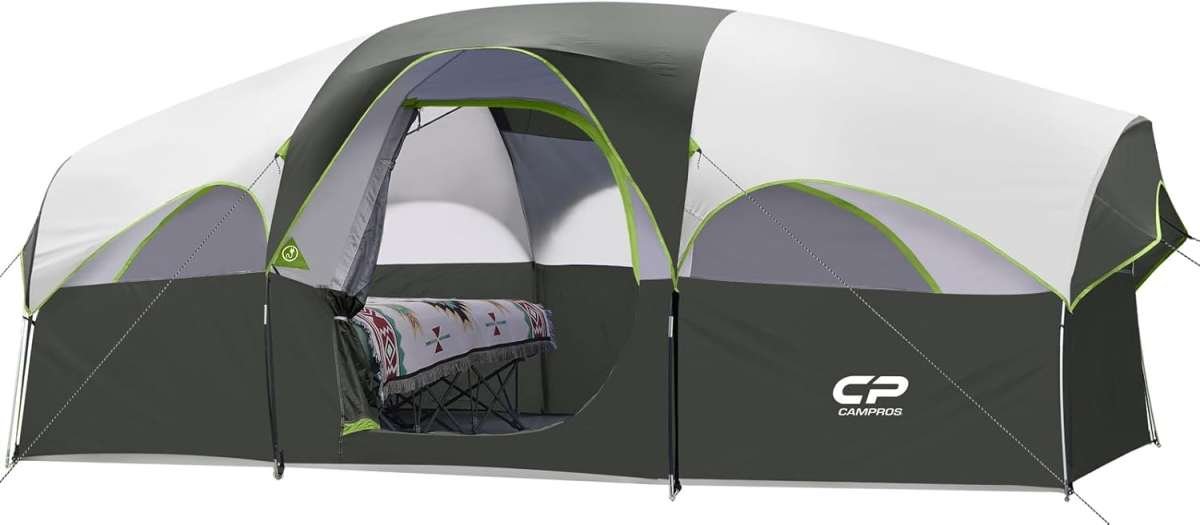 CAMPROS CP 8 Person Camping Tent: Weather Resistant, Double Layer, Div
