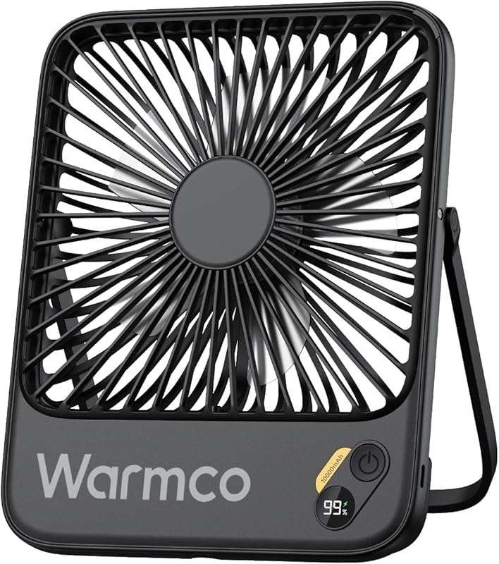Warmco 10000mAh Portable Travel Fan: Ultra-thin, Quiet, Rechargeable B