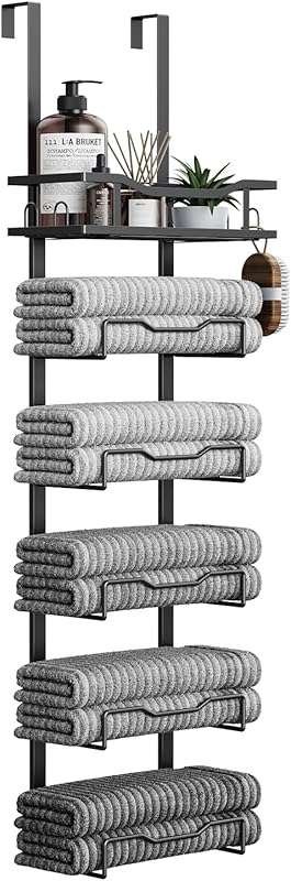 6-Tier No-Drill Over The Door Towel Rack Organizer for Small Bathrooms
