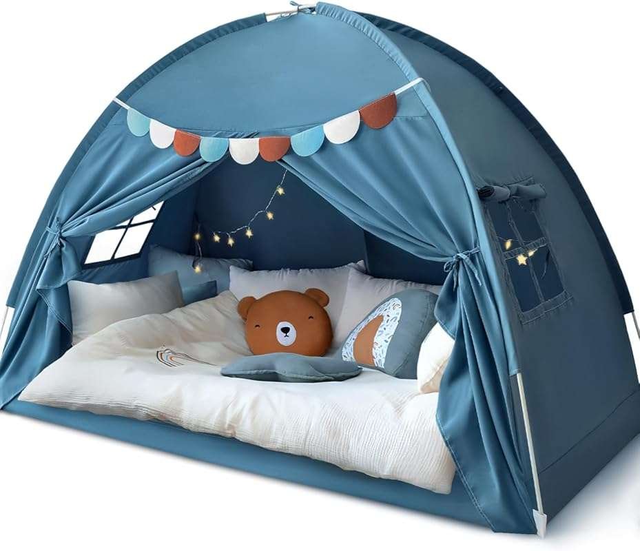 Razee Twin Bed Tent for Kids, Indoor Playhouse Canopy Privacy Tent, Bl