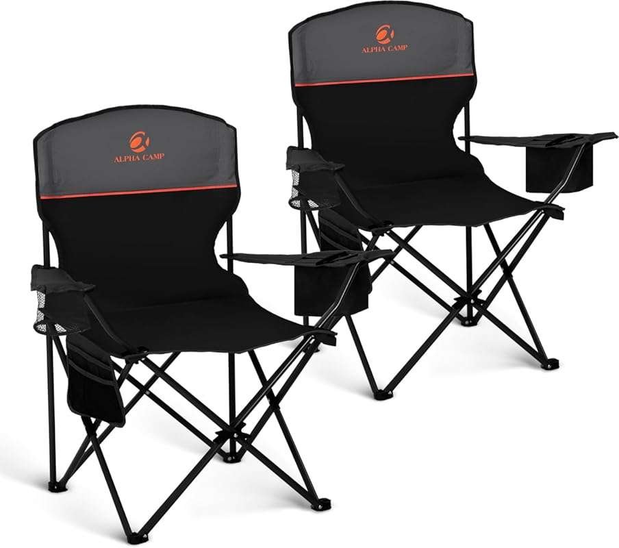 LET'S CAMP 2 Pack Folding Camping Chairs with Cooler Bag, Cup Holder, 