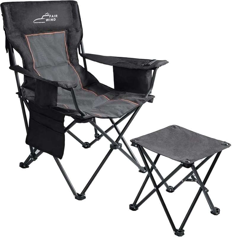 FAIR WIND Oversized Padded Camping Chair with Footrest Stool, Cooler B