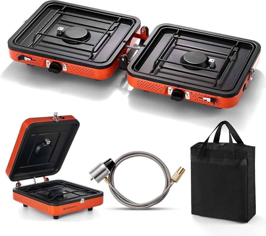 Odoland 2-Burner Propane Camping Stove 17000 BTU/h, Collapsible for Hi