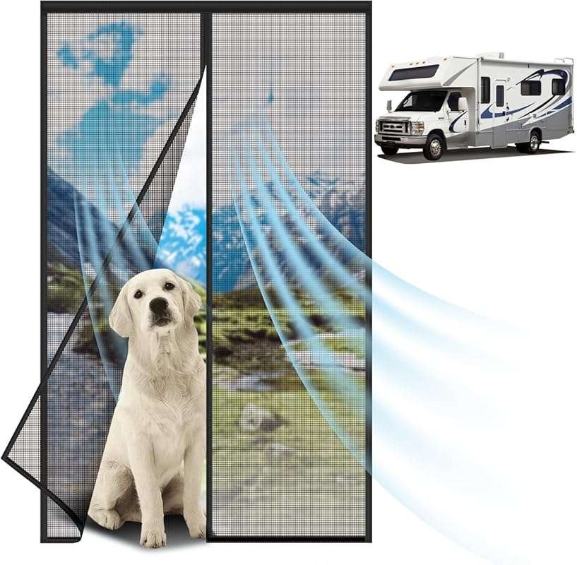 Magnetic RV Screen Door Curtain, Tear-Resistant Mosquito Mesh for Camp