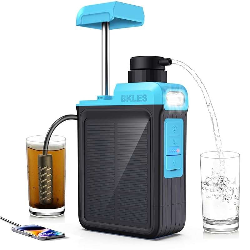 3-in-1 Solar Electric Water Filter with Hand Pump: Portable Camping Su
