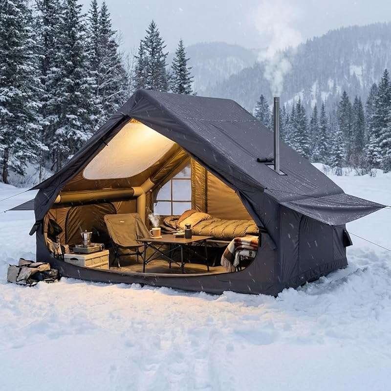 Luxury 4-Season Inflatable Camping Tent – 4-10 Person, Auto-Inflation,