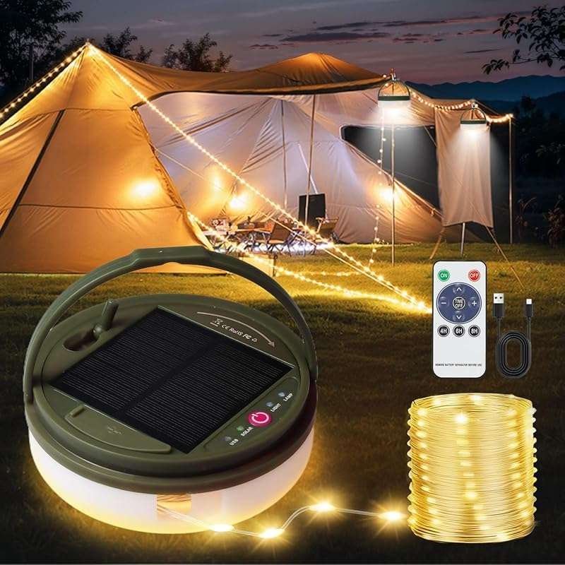 Solar Camping String Lights, 39.4FT Portable Waterproof Camping Light 