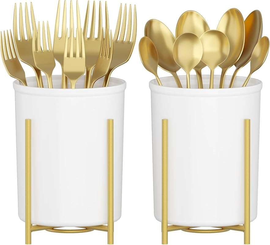 Gold Plastic Silverware Holder with Metal Bracket: Two-pack organizer 