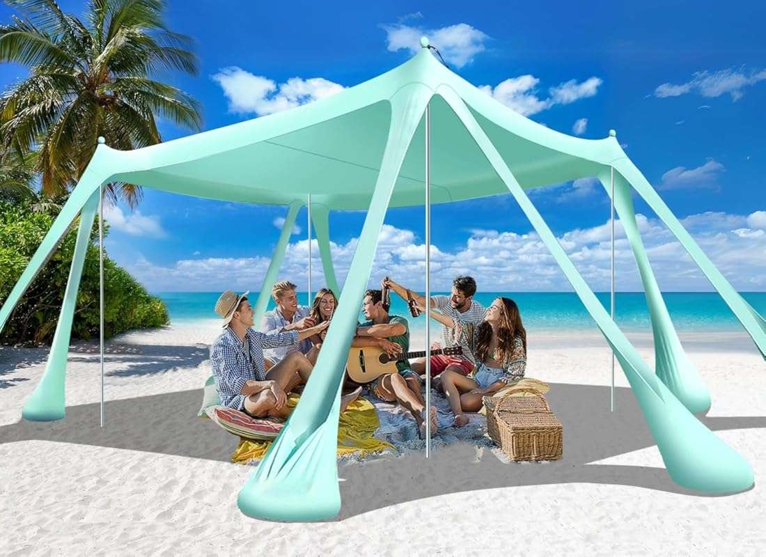10x10ft Beach Tent Sun Shelter, UPF50+ Easy Setup Pop Up Canopy with S
