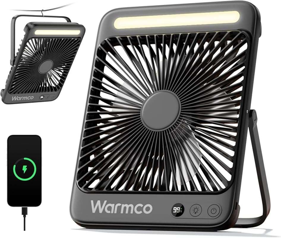 Warmco 20000mAh Battery Powered Fan: 8-inch Ultra-Slim Portable Campin
