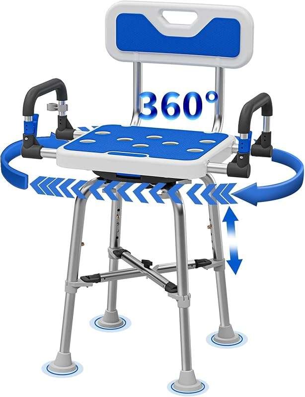 Heavy Duty Swivel Shower Chair with Arms & Back for Seniors, Bariatric