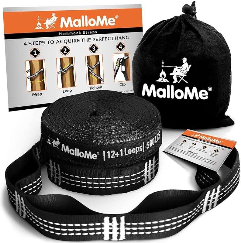MalloMe XL Hammock Straps: 500lbs Capacity Each, 26 Loops, No Stretch 
