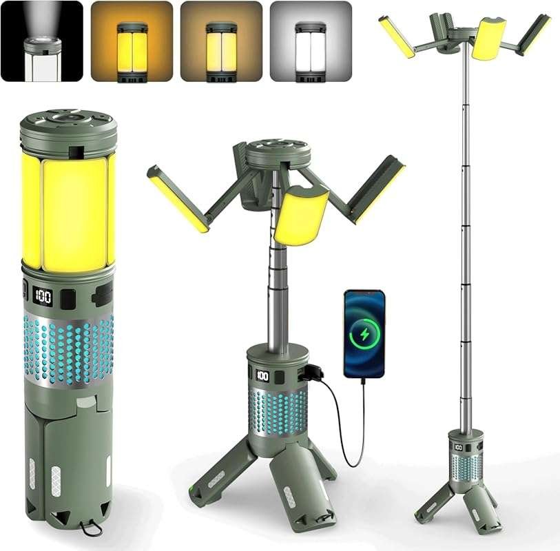 Telescopic Camping Lights, Rechargeable Camping Lights with Stand,1200