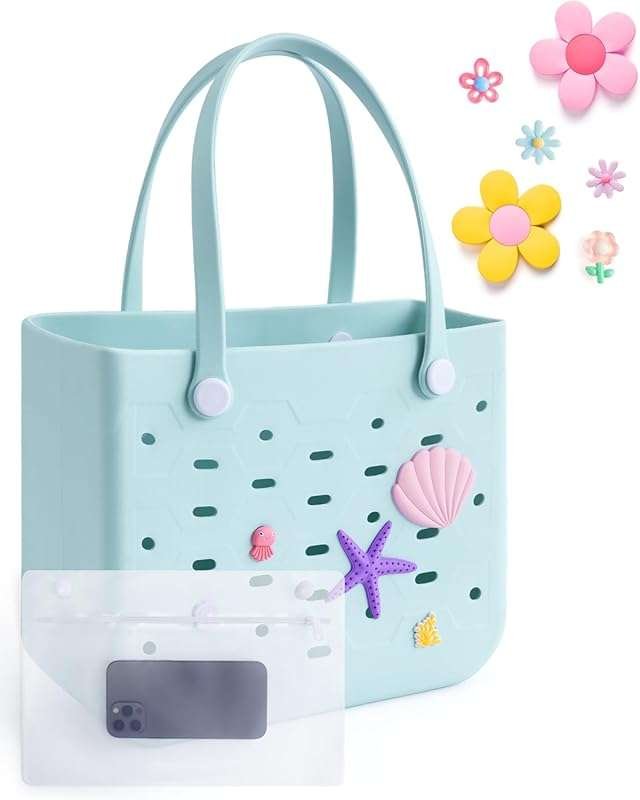BAGSMART Water-resistant Sandproof Rubber Beach Tote Bag for Women Sum