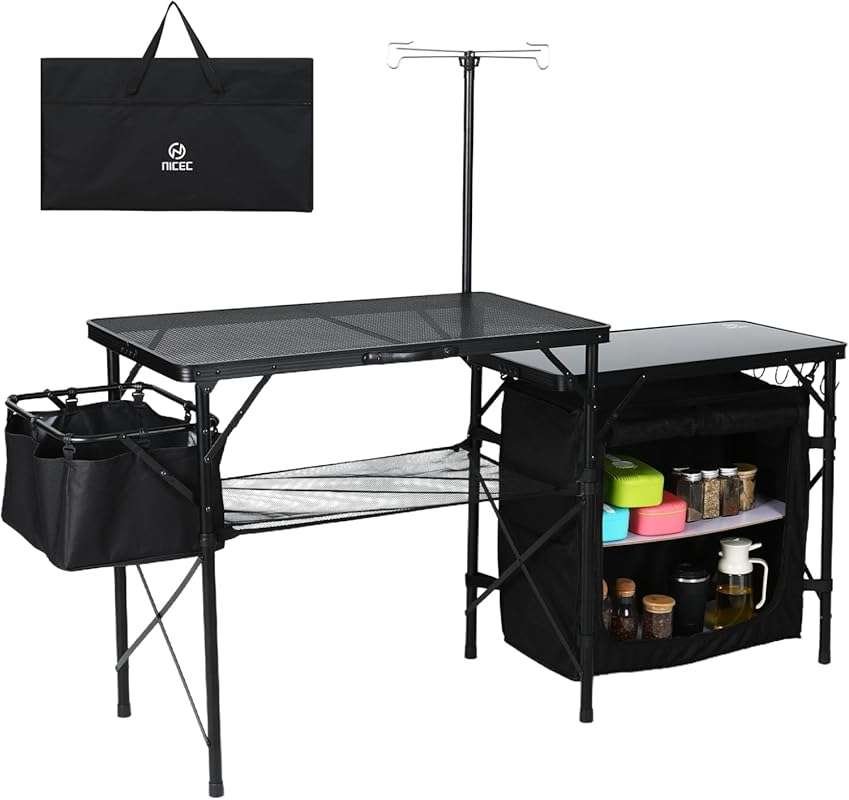 Nice C Portable Folding Camping Kitchen Table with Storage Organizer a