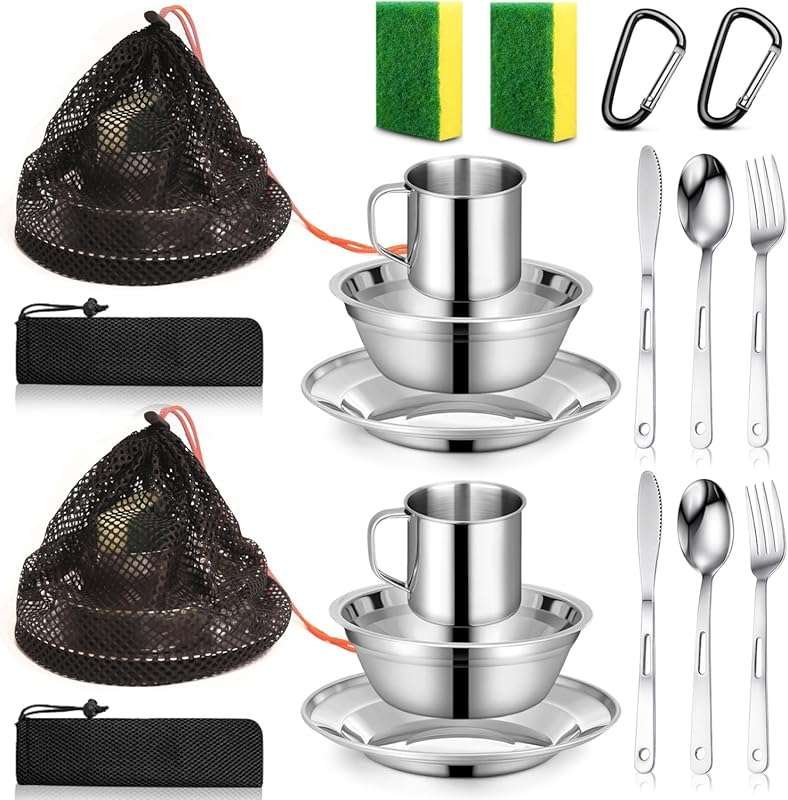 Scout Camping Mess Kit: 18/8 Stainless Steel Utensils, 1-Person Dinner