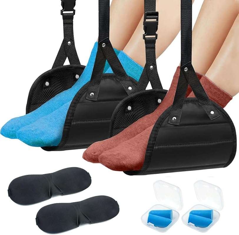 2 Pack Portable Airplane Foot Rest Leg Hammocks for Travel, Adjustable
