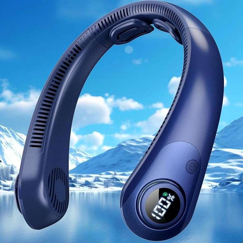 Wearable Bladeless Neck Fan with LED Display & 5 Speeds for Hands-Free