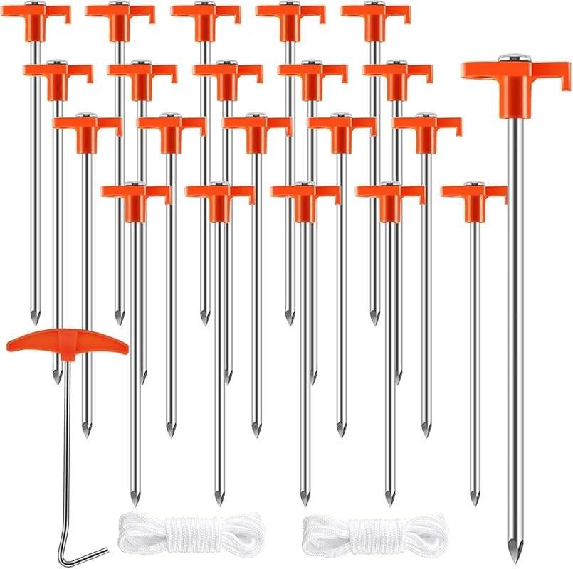 Heavy Duty 10-Inch Metal Tent Stakes (23 Pack): Non-Rust Camping Pegs 