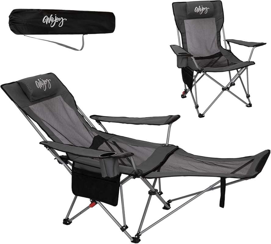 WEJOY 2-in-1 Folding Camping Chair: Reclining Lounge with Adjustable F