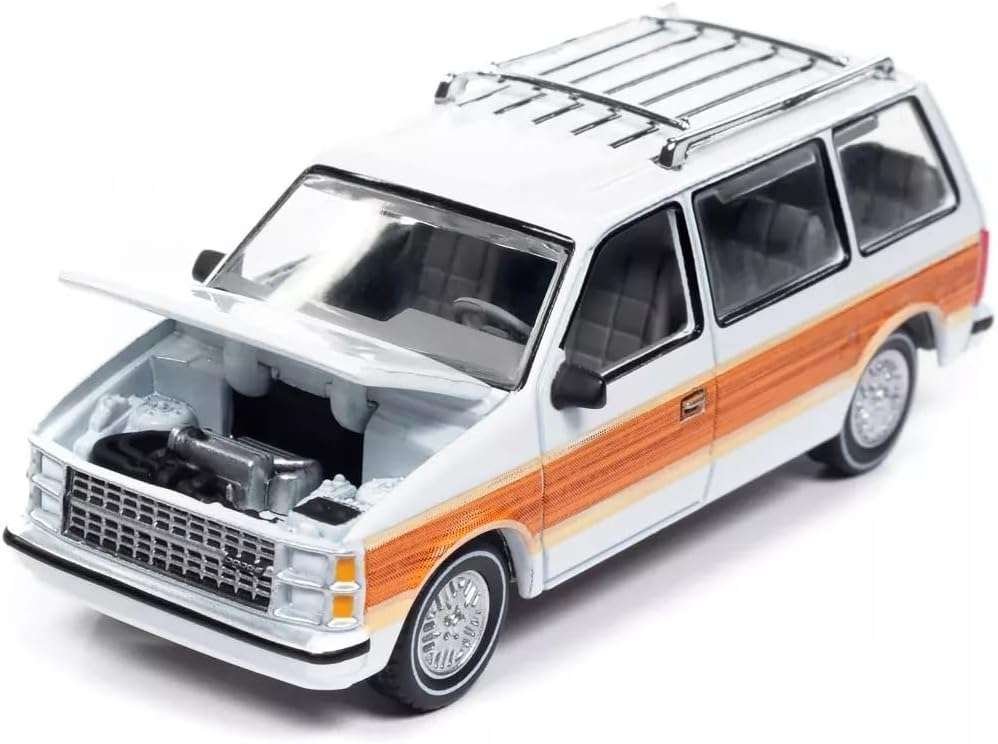 Auto World 1985 White Caravan Van with Woodgrain Panels 1/64 Diecast Model Car