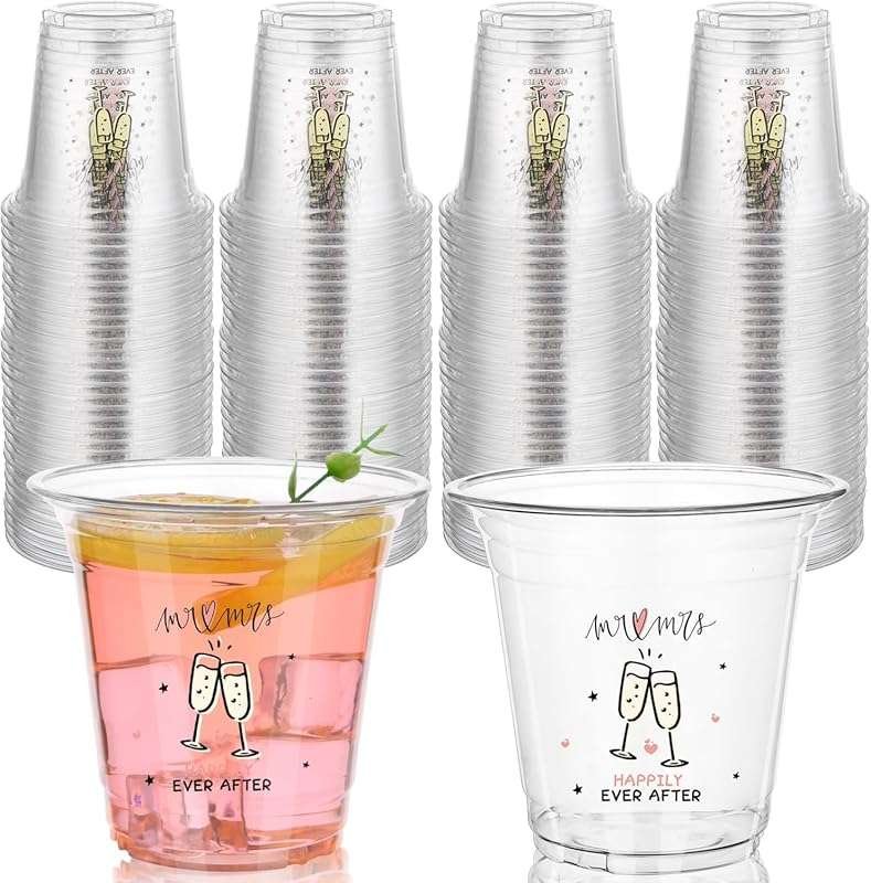 200 Pack 12oz Clear Disposable Plastic Wedding Cups Bulk for Bridal Sh