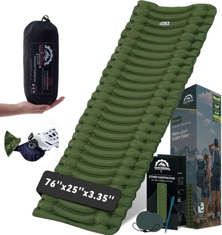 Gear Doctors Ether Ultralight 17.5oz Inflatable Camping Sleeping Pad –