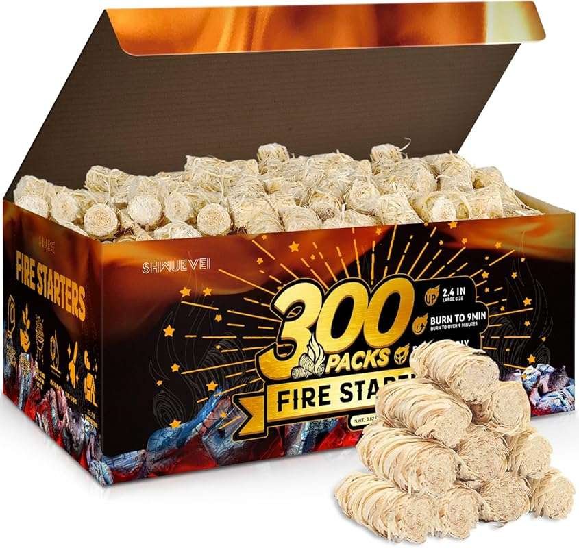 Shwuevei 300 pcs Fire Starter - Natural Fire Starters for Fireplace, P