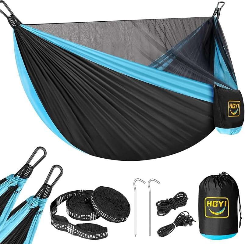 Portable Hammock with Mosquito Net: Double/Single, Includes Tree Strap