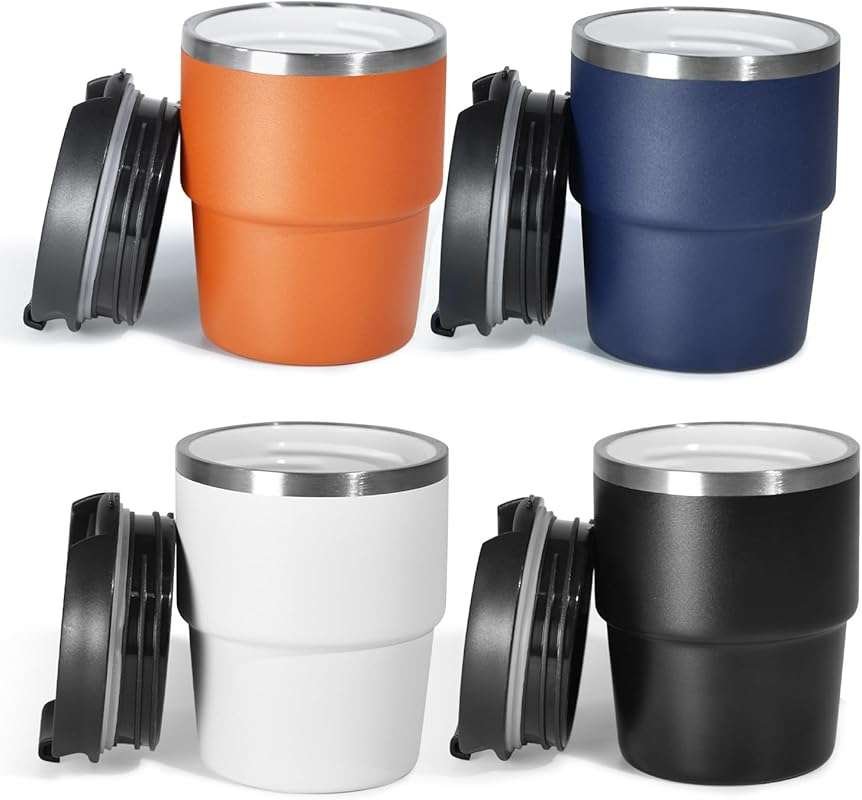 6 oz Ceramic-Lined Stainless Steel Espresso Cups with Lids, Insulated,