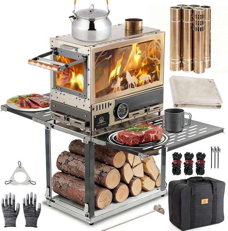 Wood Burning Hot Tent Stove: Portable Stainless Steel Camping Stove wi