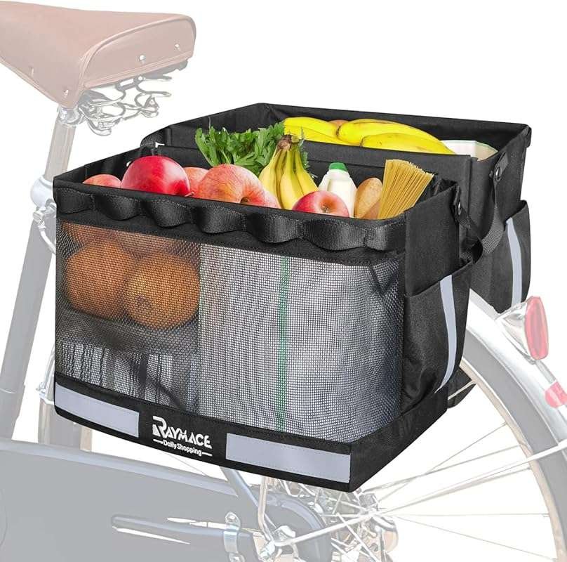 RAYMACE 2-Pack Ebike Grocery Panniers - Black Folding Bike Rack Bags w