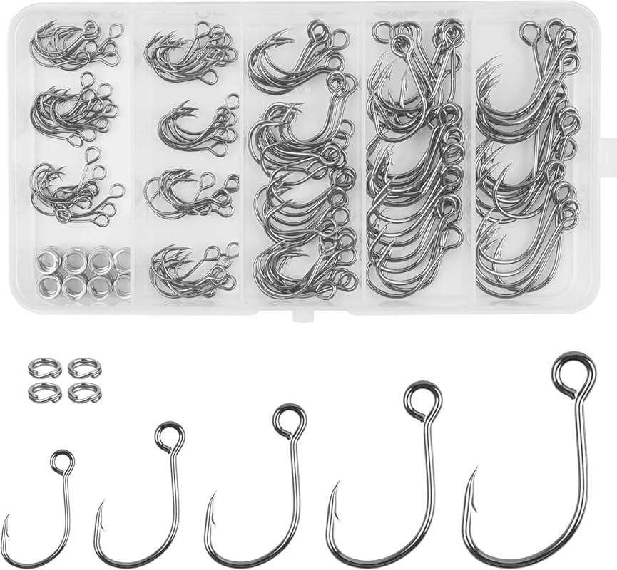 170pcs Inline Single Hooks Kit: Replacement Circle Hooks with Split Ri