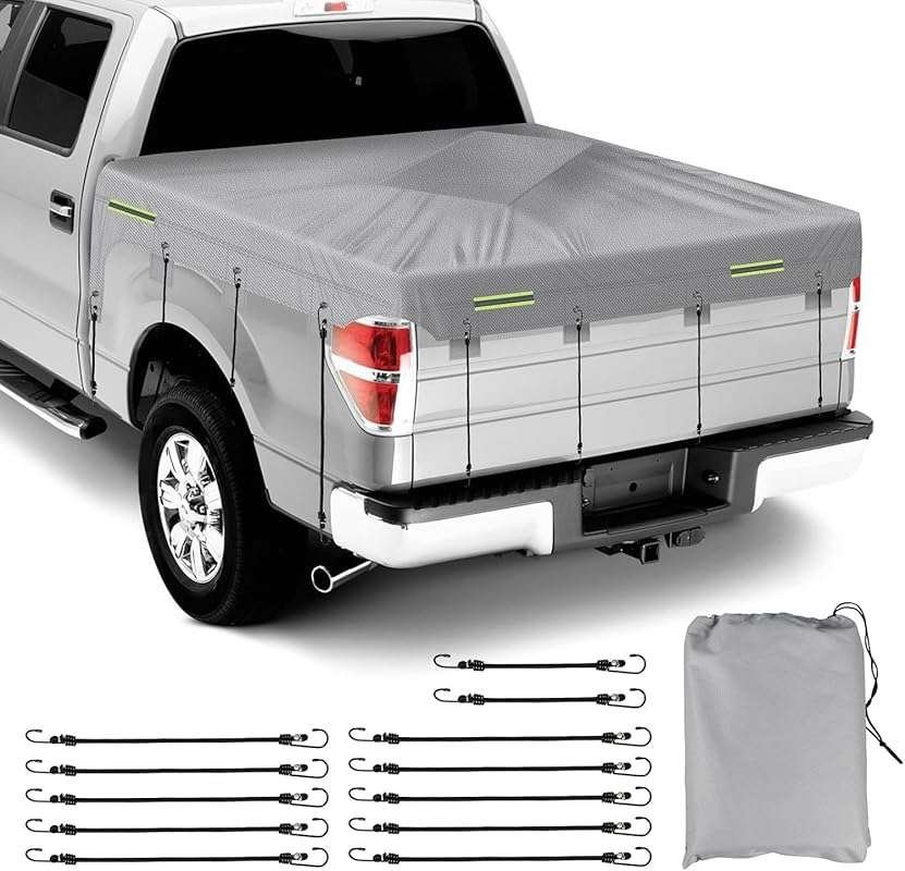 Heavy Duty 600D Truck Bed Tarp Cover: Protects 5.3ft-5.8ft Beds from S