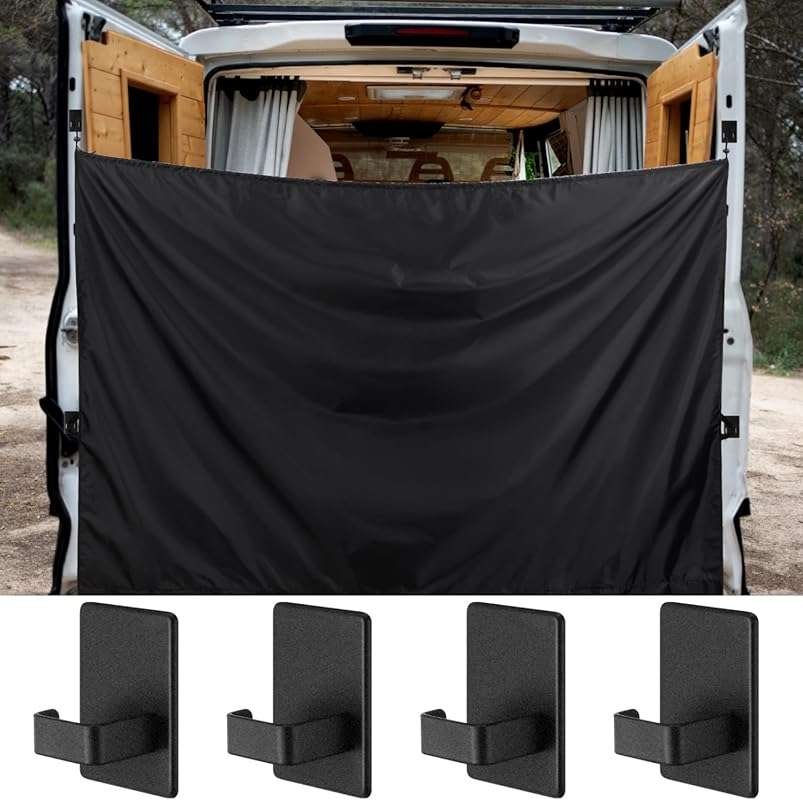 7x6 ft Black Large RV Rear Door Shower Curtain, Magnetic Hooks for Tru