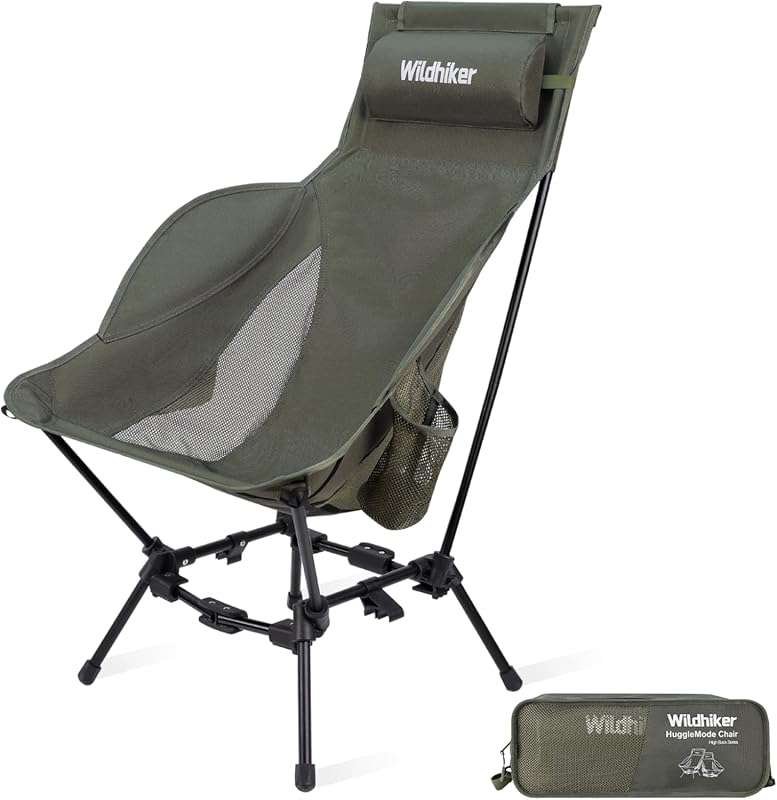 Wildhiker Compact High Back Camping Chair with Pillow, Dual Sitting Mo