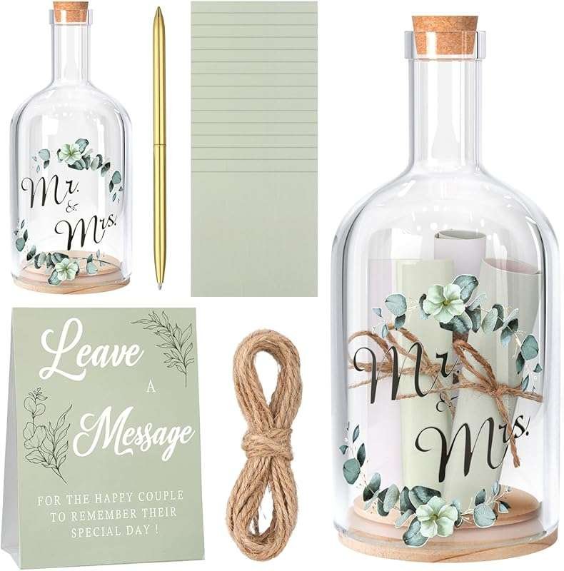 Maxdot Wedding Message in a Bottle with Paper Leaves and Gold Pen for