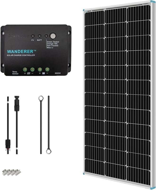 Renogy 100W 12V Solar Panel Starter Kit with PWM Controller, Cables, a