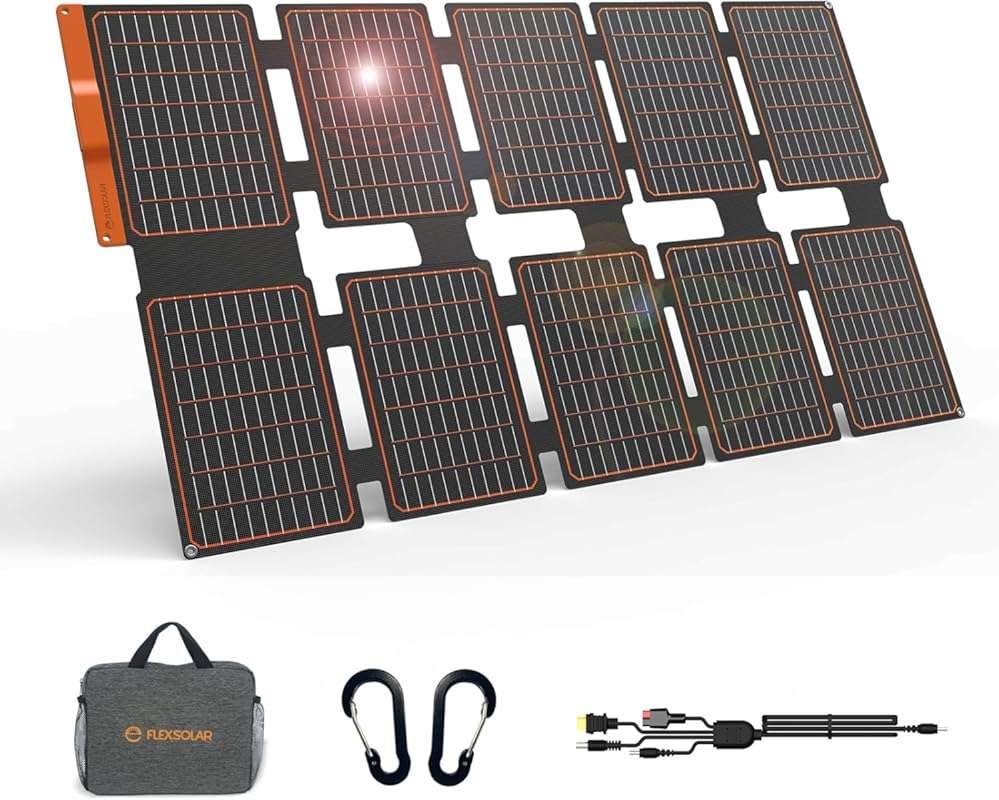 FlexSolar 100W Foldable Portable Solar Panel Charger with PD3.0 USB-C,