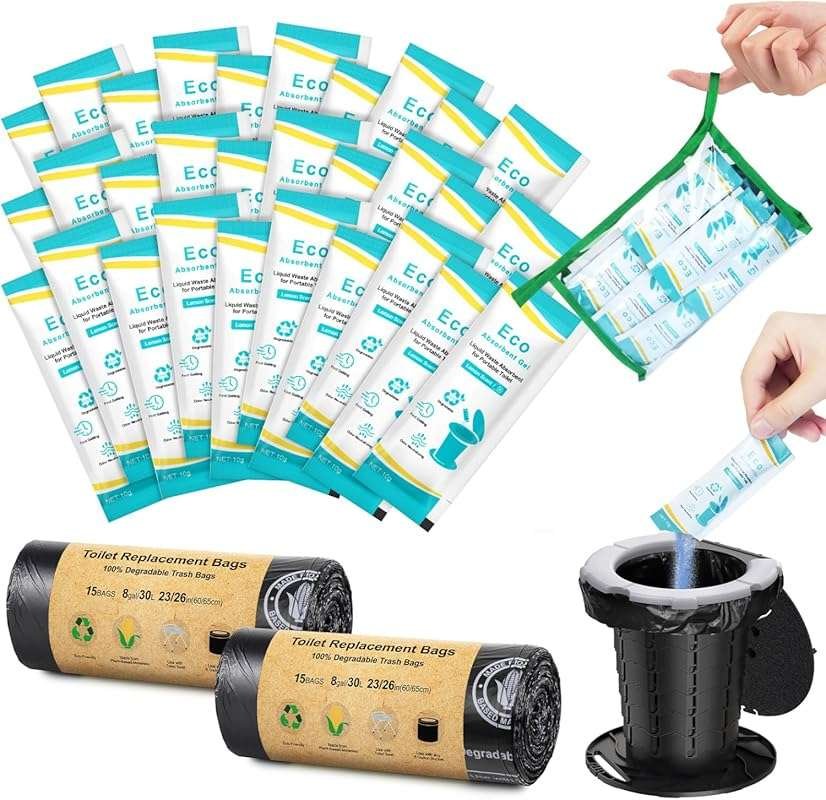 BLIKA 30 Count 8 Gallon Eco Absorbent Toilet Bags with Gel and Powder 