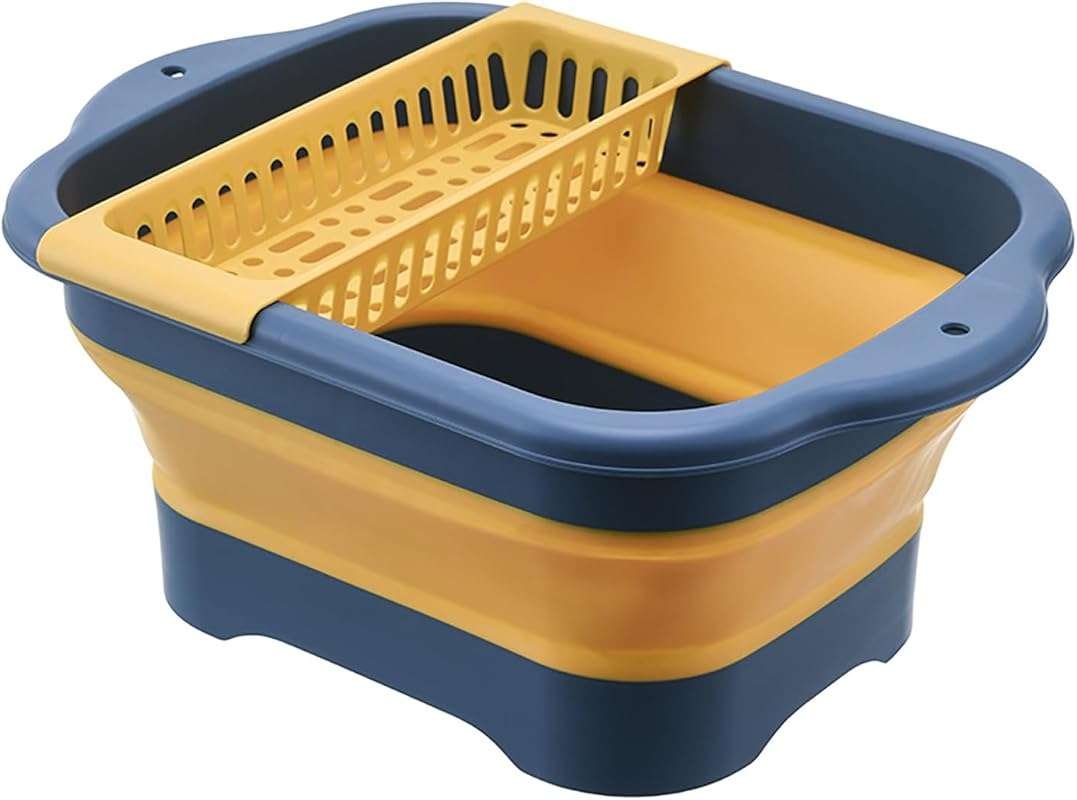 2.98 Gallon Yellow Collapsible Dish Basin with Drain Plug for Outdoor 