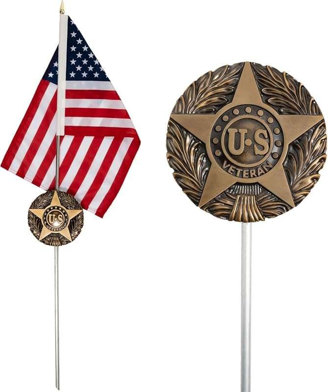 FRF American Veteran Grave Marker with 12x18 Inch USA Flag