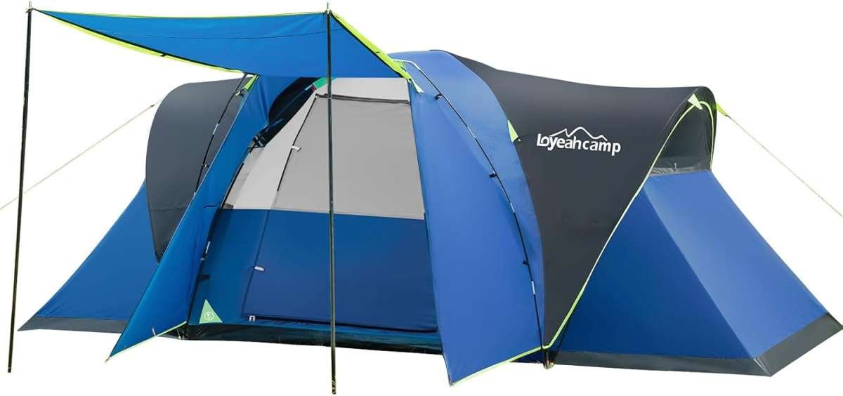 8 Person Extended Dome Camping Tent: 3 Rooms, Waterproof Family Tent w