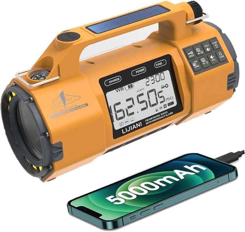 Portable Emergency Weather Radio: AM/FM/SW, Big Flashlight, Speaker, S