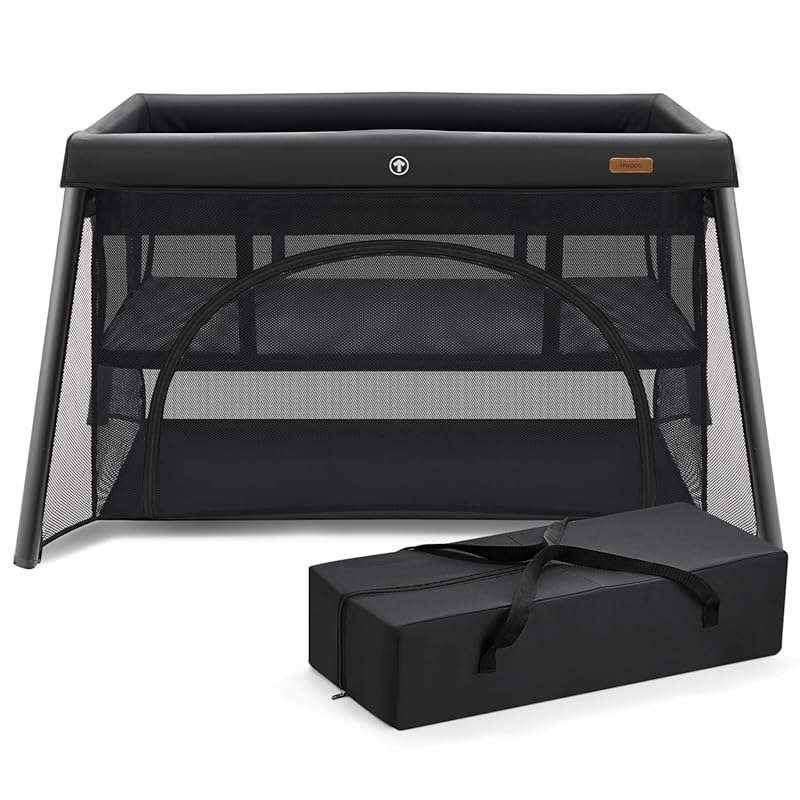 HARPPA Travel Crib with Comfy Mattress, Lightweight Portable Crib Requ