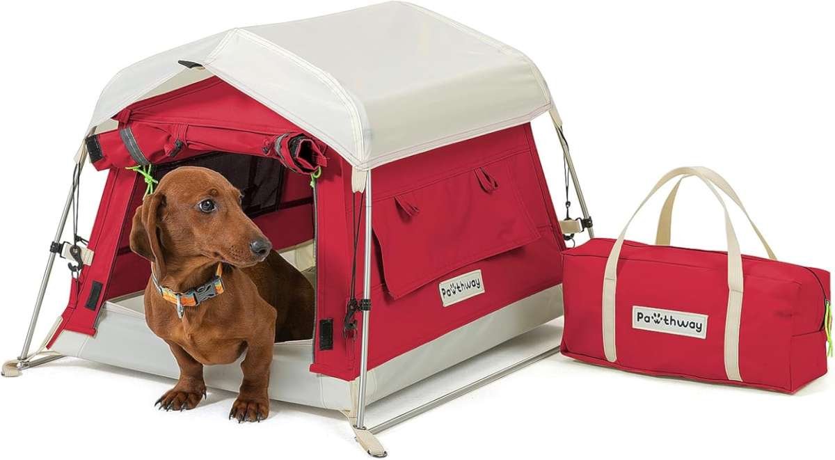 Red Small Dog Tent: Weatherproof Cotton Fabric Outdoor House with Wind