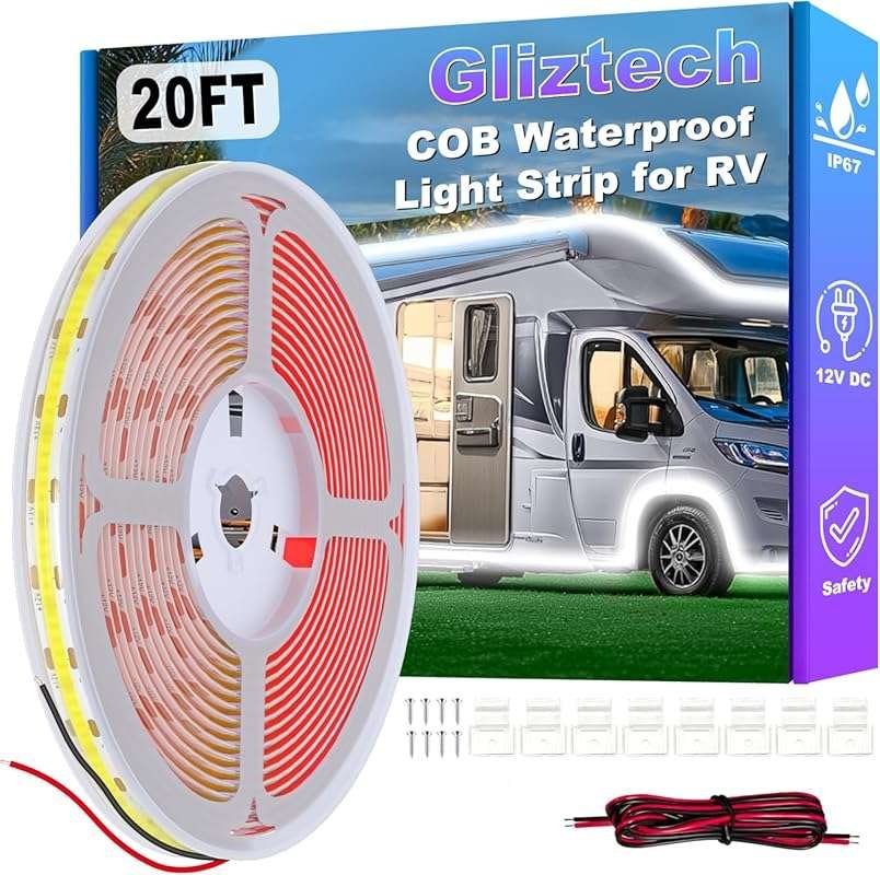 LED Light Strip for RV Awning, 20FT Waterproof White COB Underglow for