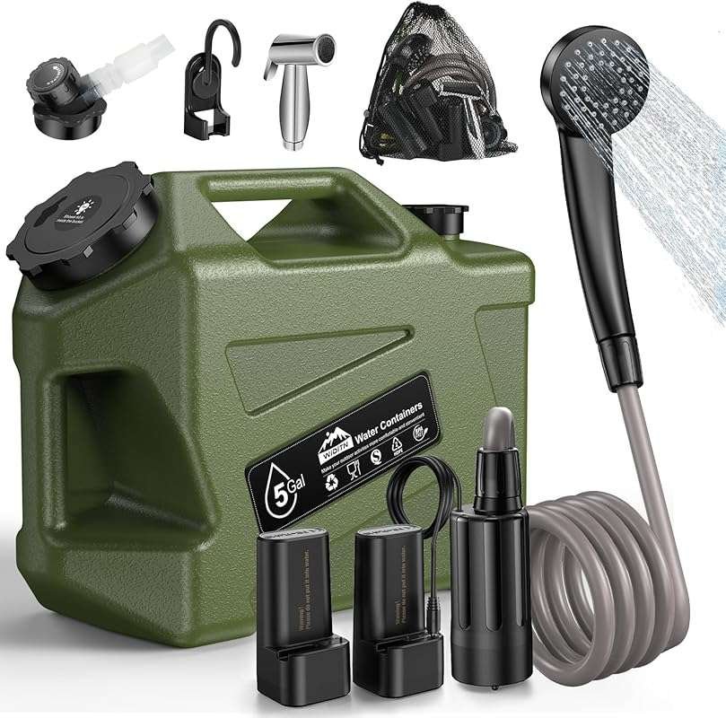 Portable 5-Gallon Camping Shower with Rechargeable Pump & Water Jug