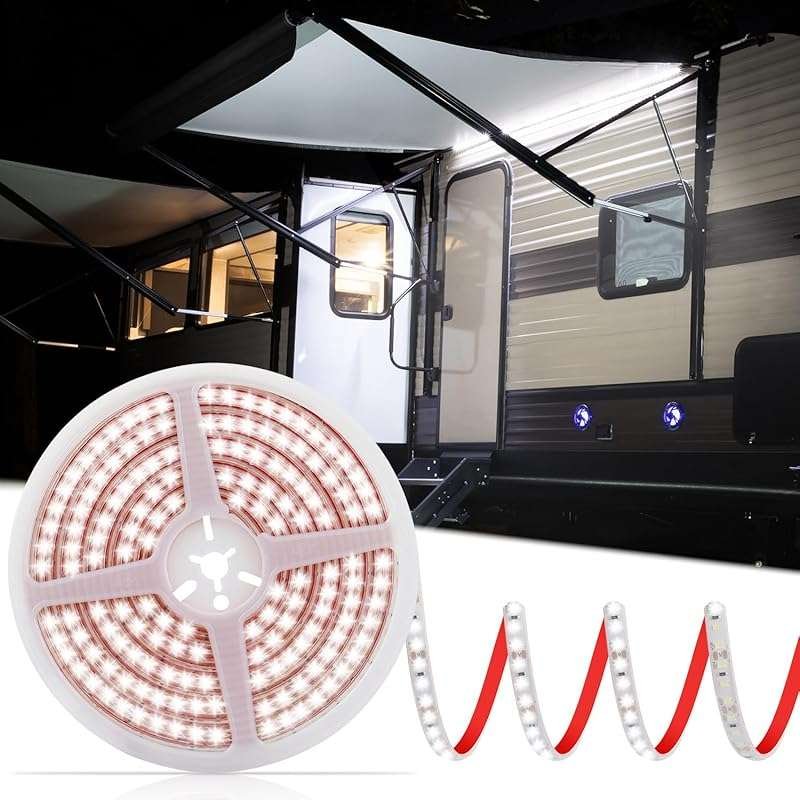 20ft Waterproof White LED Strip Lights for Camper Awnings and RV Exter