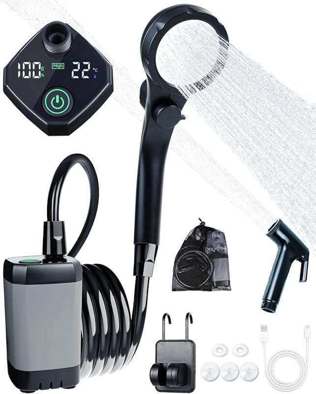 Beviliu Portable Rechargeable Camping Shower 6000mAh with Digital Powe